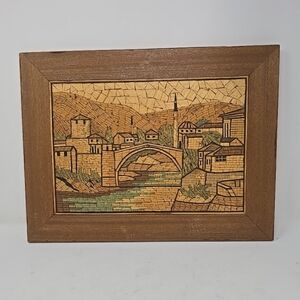 Vtd wood micro mosaic Mostar Europe mid century wall art picture‎ Yugoslavian